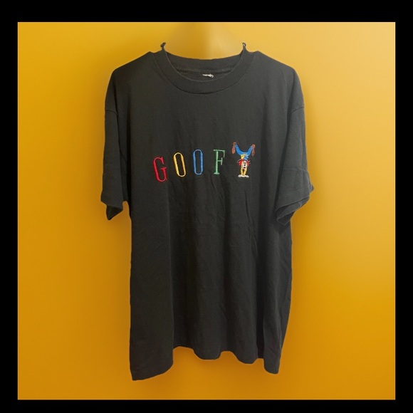 Vintage Single Stitch T Shirt OSFA Goofy Embroidered Spell Out Mickey & Co Black - Picture 1 of 7